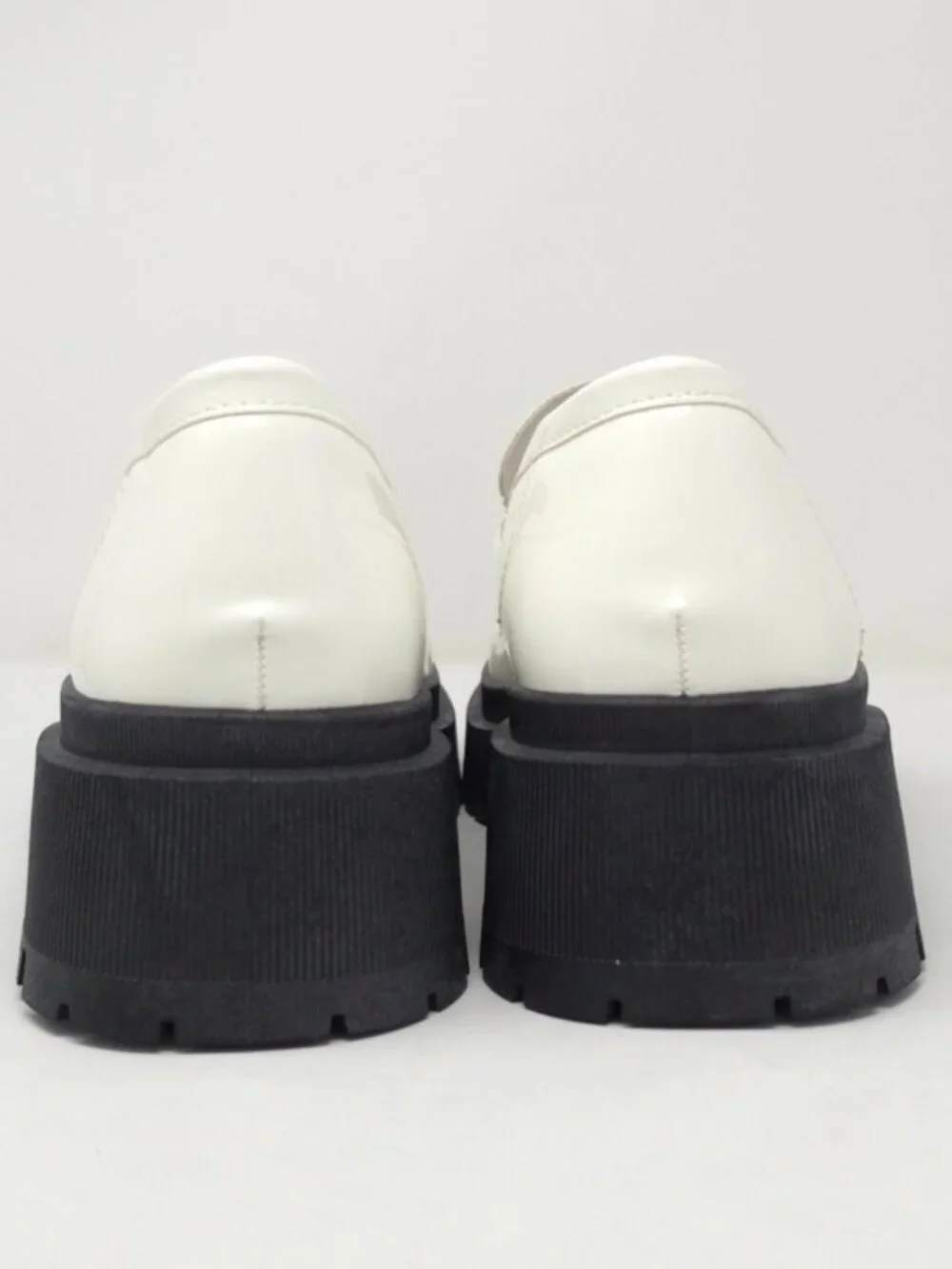 White Chunky Platform Loafers Gold Chain Lug Sole Slip On Trendy